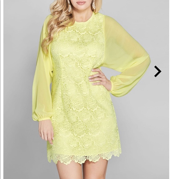 New Guess Marciano Clara Yellow Lace Floral Sheer Sleeves M - Picture 1 of 4
